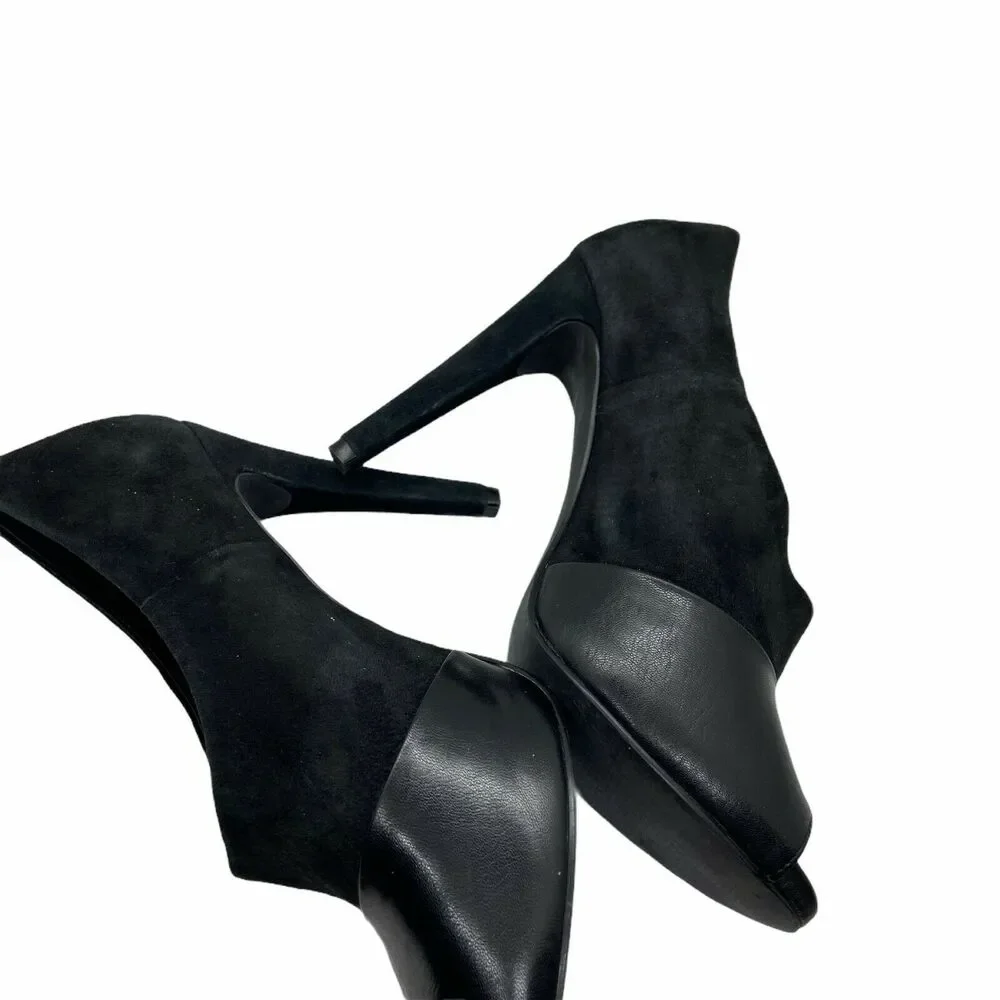 Audrey Brooke Pump Stiletto Heels Women's Black Peep Toe Slip On Size 7.5 M